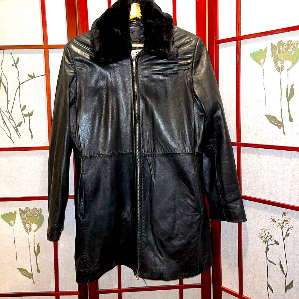 Alfani 3/4” butter soft black leather lined coat